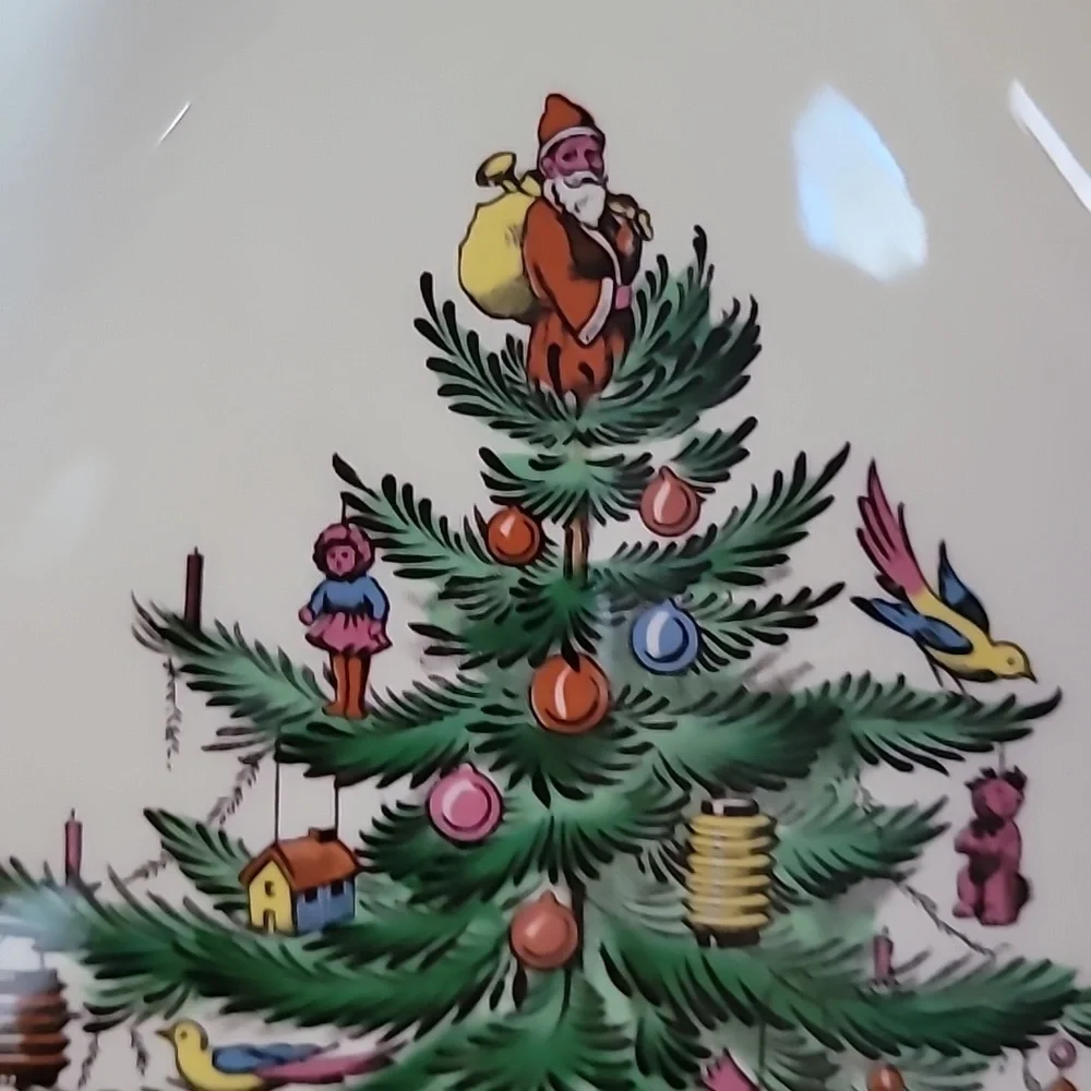 Vintage Fine Porcelain Spode Christmas Tree Large Triangle Tray Plate & Box